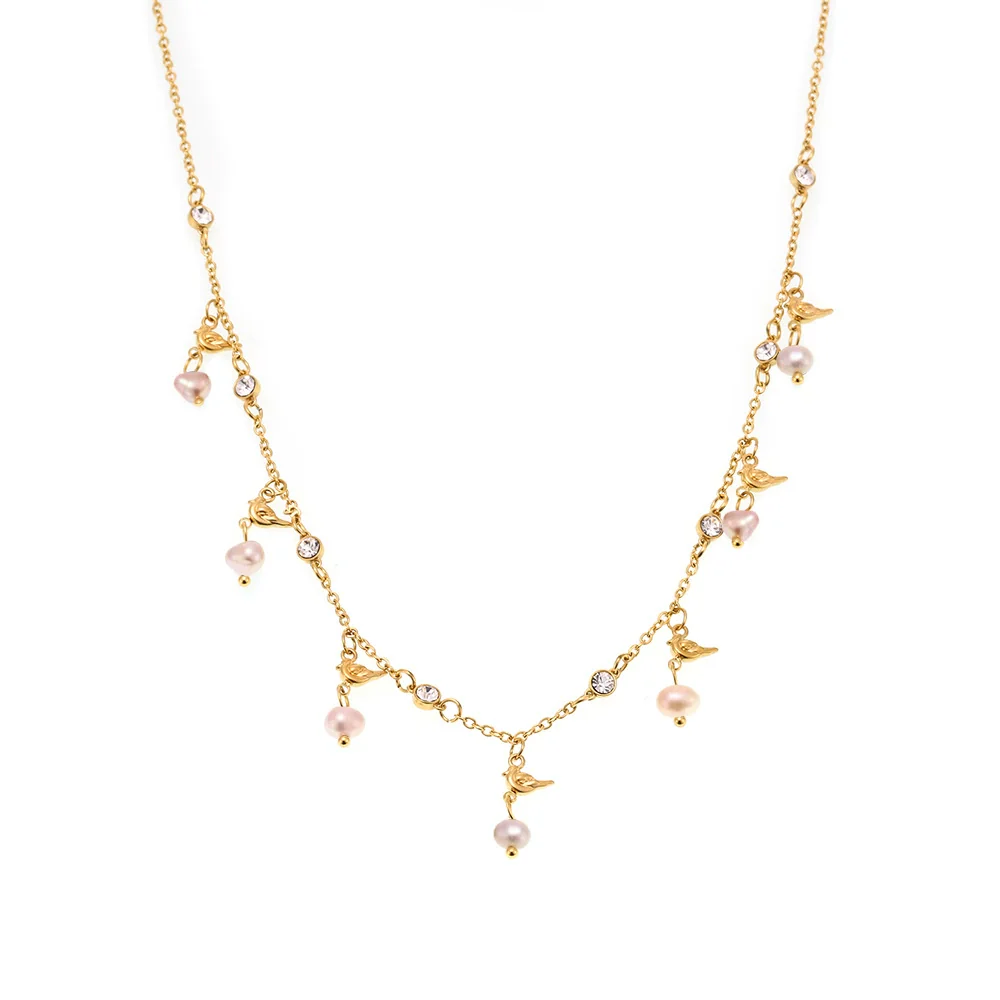 Wholesale Women's Geometric Freshwater Pearl Necklace Handmade With Titanium Steel And Zircon Electroplating - Image 5