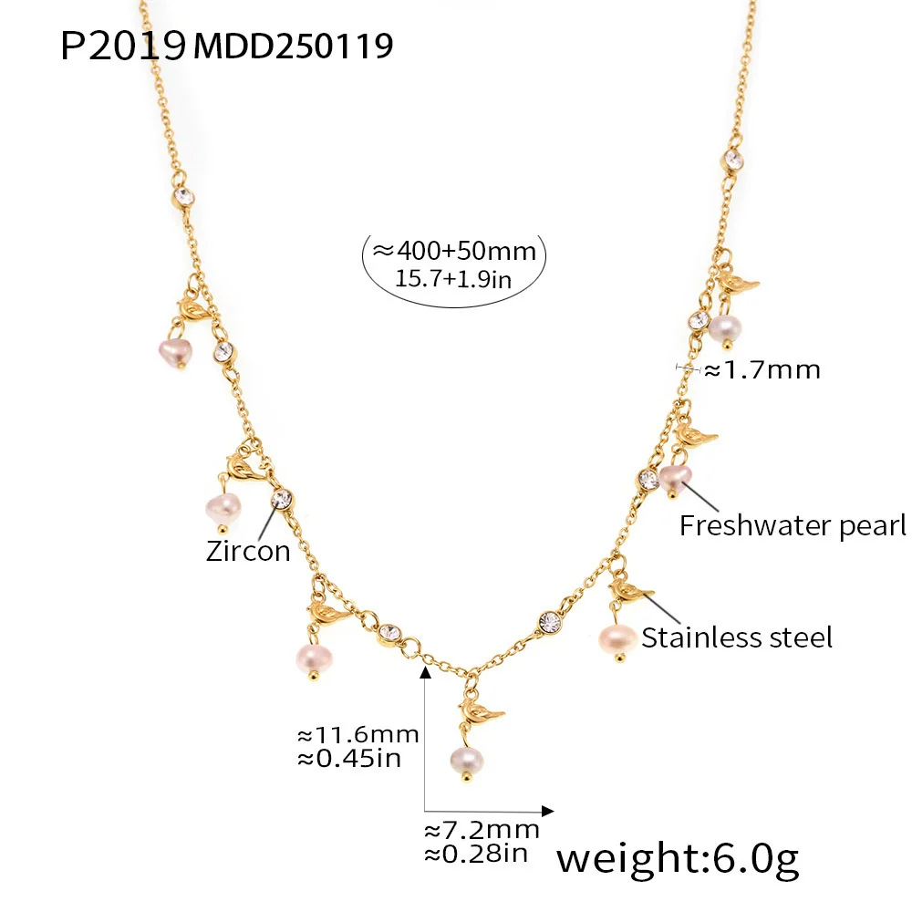 Wholesale Women's Geometric Freshwater Pearl Necklace Handmade With Titanium Steel And Zircon Electroplating - Image 6