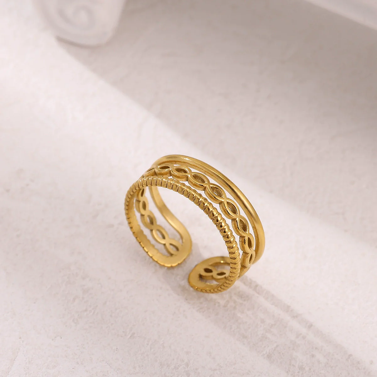 Wholesale Women's Geometric Fruit Stainless Steel Ring Inlaid With 18K Gold Light Luxury Style Accessories - Image 4