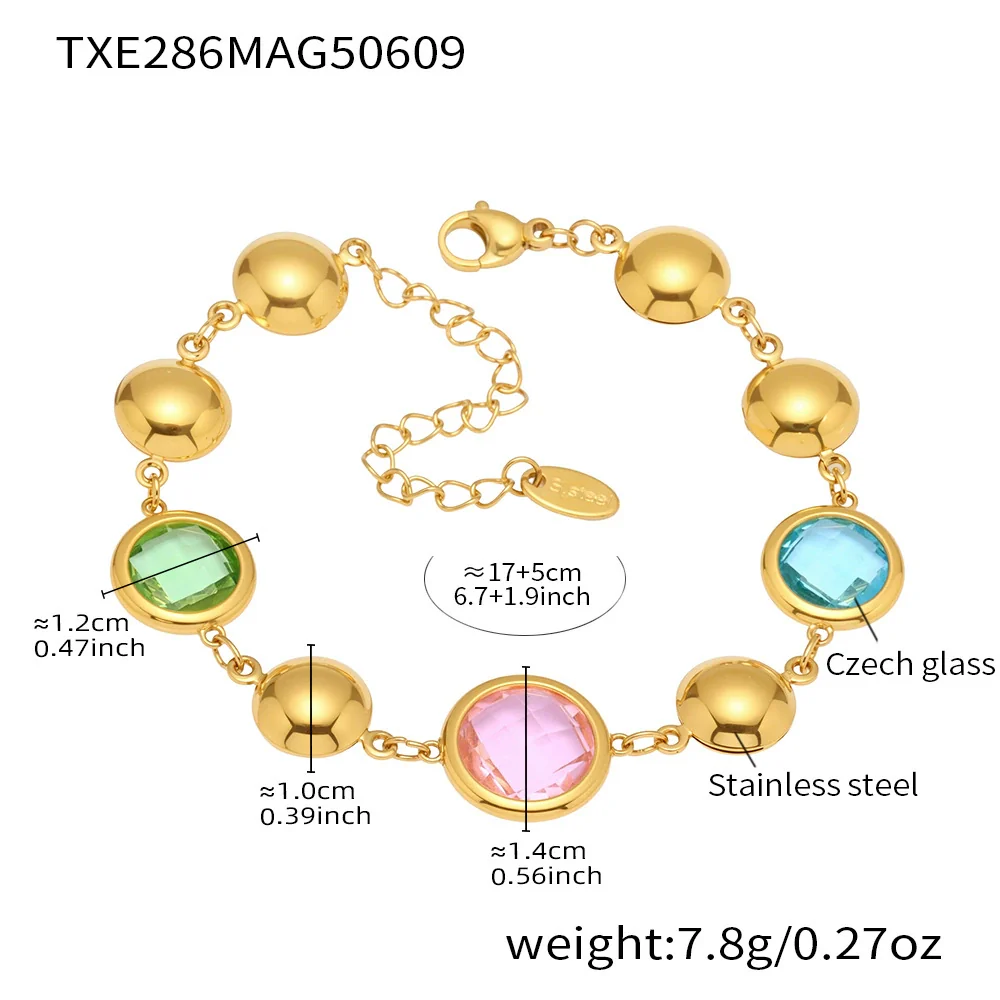 Wholesale Women's Geometric Glass Stone Stainless Steel Goldplated Stitching Bracelet Hand Jewelry - Image 11