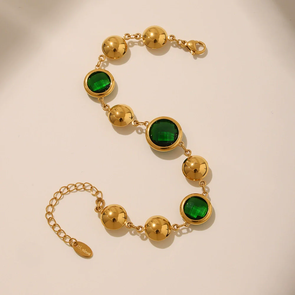 Wholesale Women's Geometric Glass Stone Stainless Steel Goldplated Stitching Bracelet Hand Jewelry - Image 3