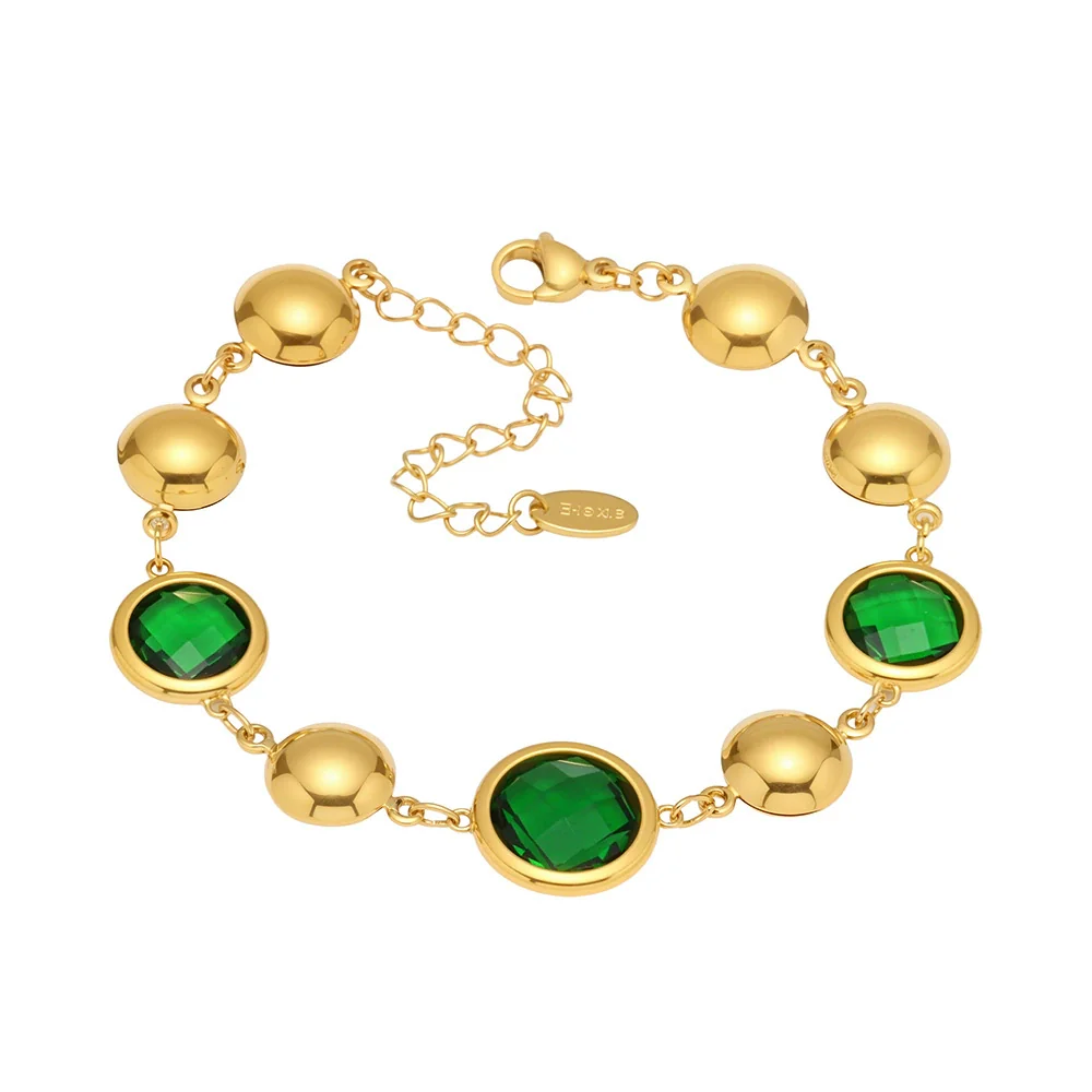 Wholesale Women's Geometric Glass Stone Stainless Steel Goldplated Stitching Bracelet Hand Jewelry - Image 5