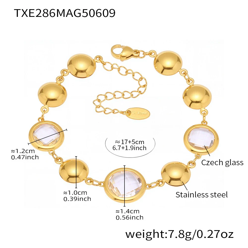 Wholesale Women's Geometric Glass Stone Stainless Steel Goldplated Stitching Bracelet Hand Jewelry - Image 6