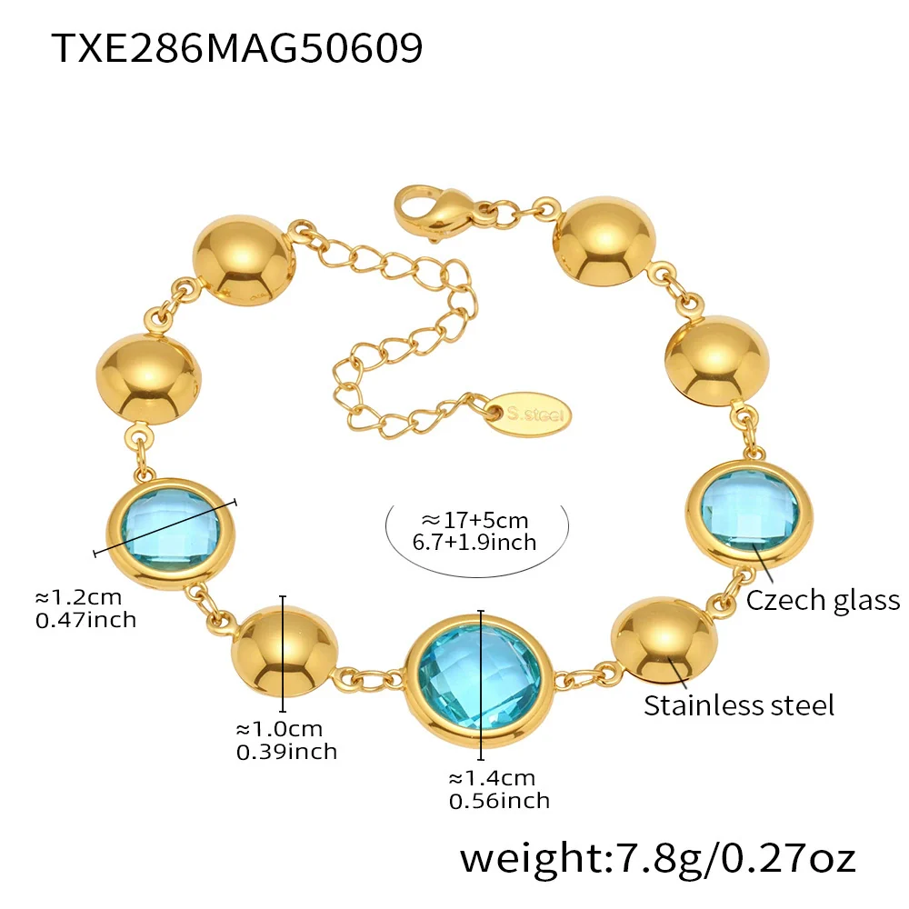 Wholesale Women's Geometric Glass Stone Stainless Steel Goldplated Stitching Bracelet Hand Jewelry - Image 9