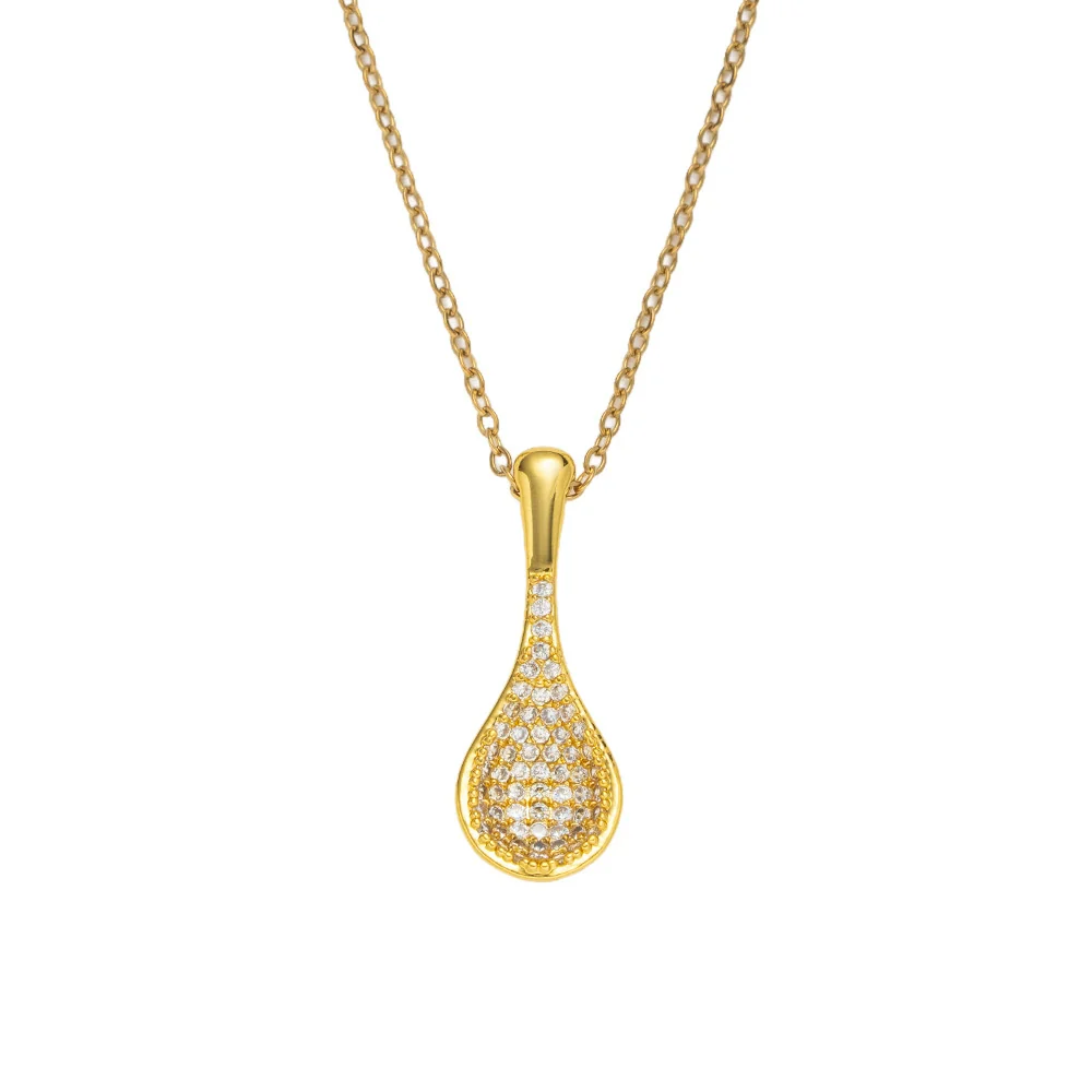 Wholesale Women's Geometric Gold Plated Copper Fanshaped Pendant Necklace With O Word Chain Light Luxury Style - Image 5