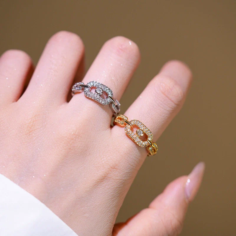 Wholesale Women's Geometric Gold Plated Copper Ring With 18K Rose Gold Plating And Full Diamond Light Luxury Design