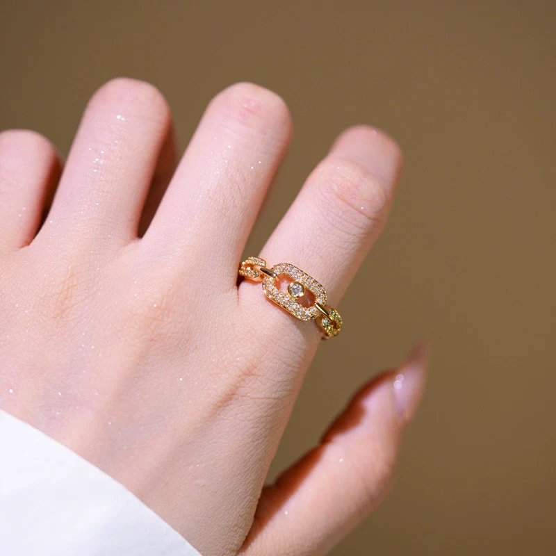 Wholesale Women's Geometric Gold Plated Copper Ring With 18K Rose Gold Plating And Full Diamond Light Luxury Design - Image 2