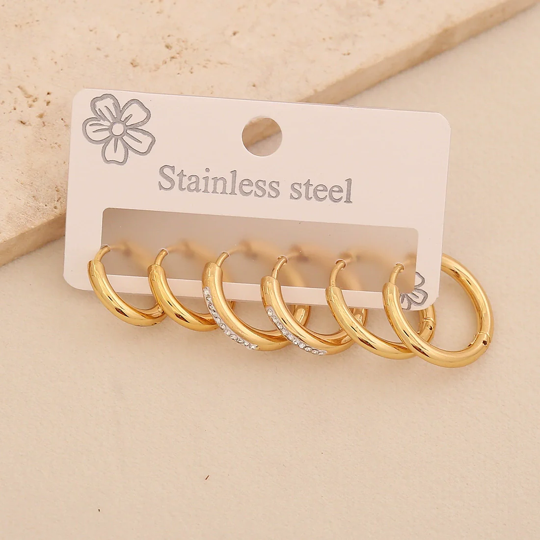 Wholesale Women's Geometric Gold Plated Rhinestone Plain Hoop Titanium Steel And Stainless Steel Earrings - Image 3
