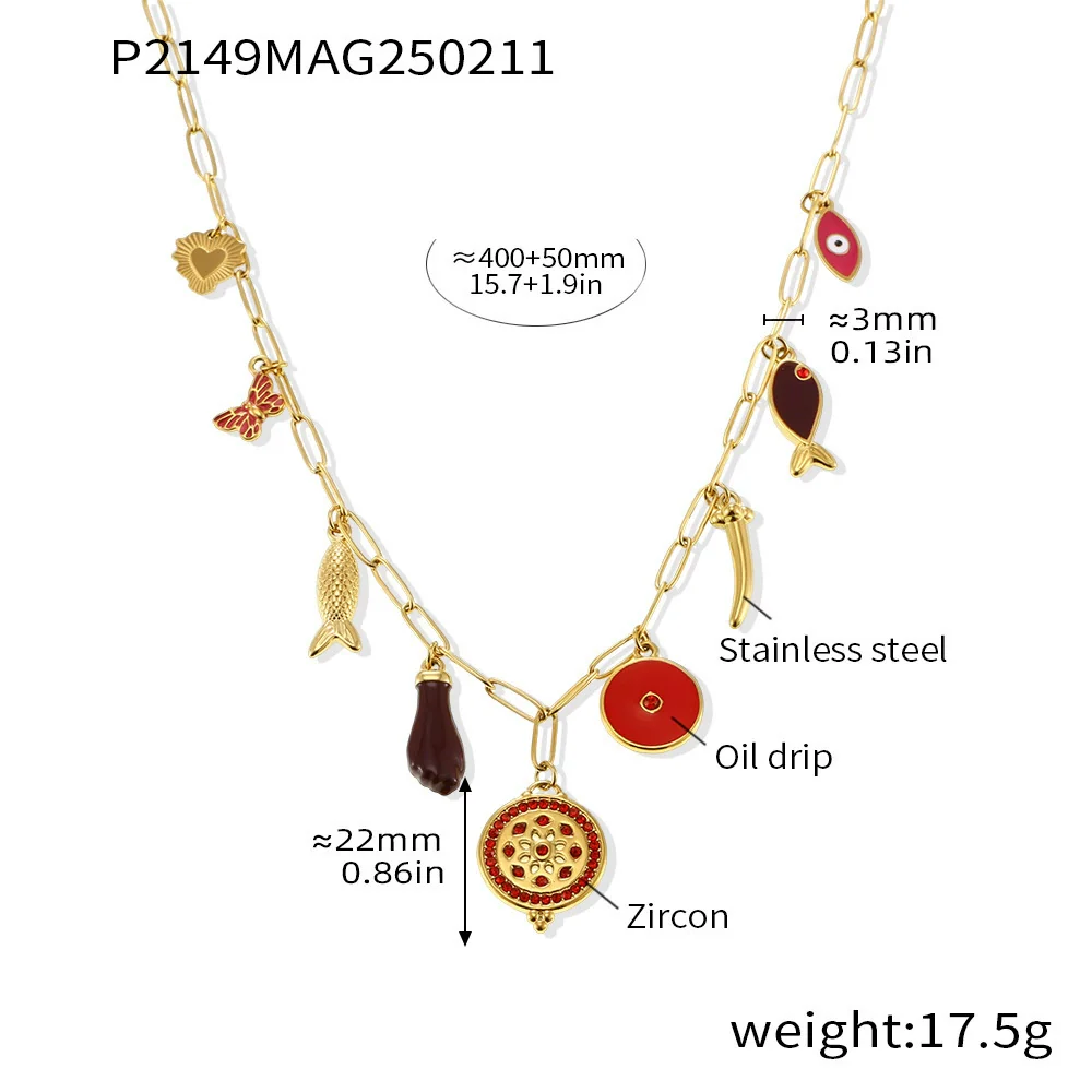 Wholesale Women's Geometric Goldplated Titanium Steel Ferris Wheel Ochain Round Zircon Necklace With Small Fish Eyes And Multiaccessories - Image 9