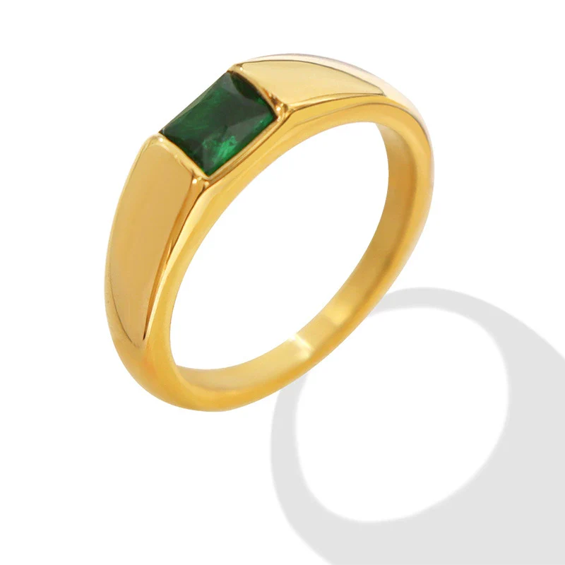 Wholesale Women's Geometric Green Diamond Zircon Inlaid Goldplated Titanium Steel Ring - Image 4