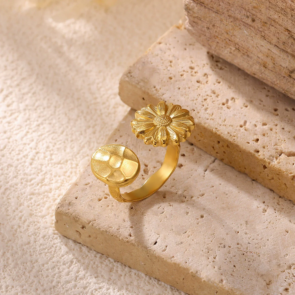 Wholesale Women's Geometric Heart Shape Inlaid With Gold Stainless Steel Doublelayer Butterfly Frosted Opening Adjustable Tail Ring Jewelry - Image 3