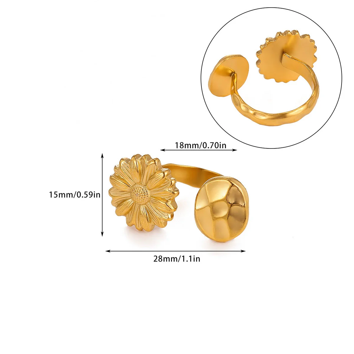 Wholesale Women's Geometric Heart Shape Inlaid With Gold Stainless Steel Doublelayer Butterfly Frosted Opening Adjustable Tail Ring Jewelry - Image 6
