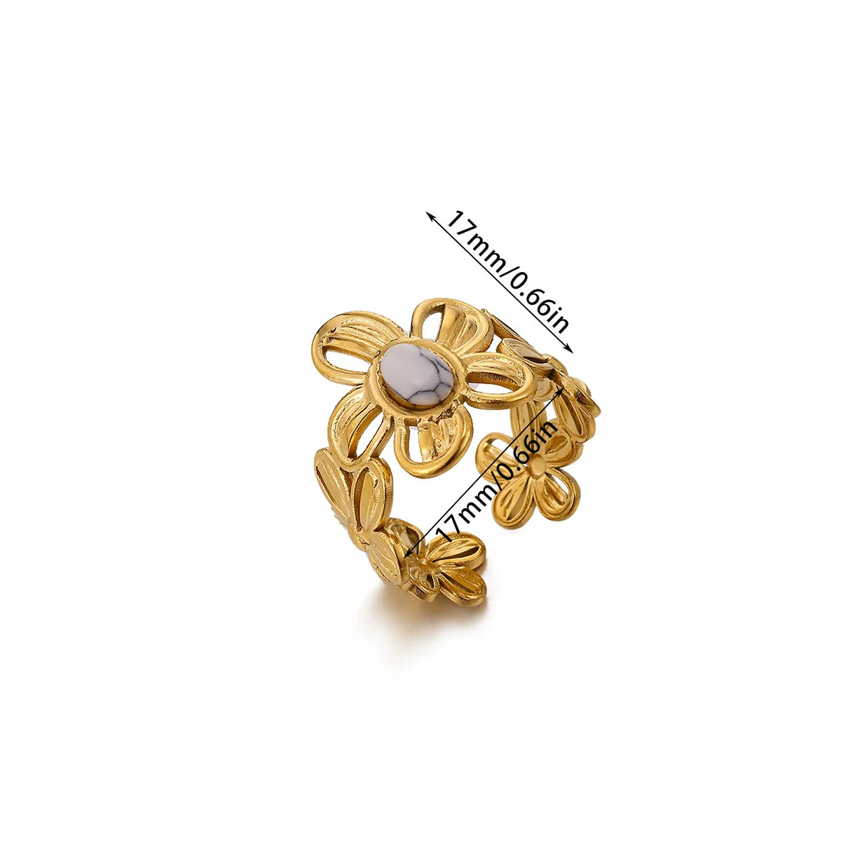Wholesale Women's Geometric Hollow Flower Goldplated Inlaid With Gold Stainless Steel Zircon Ring With Fruit Shape And Pattern Light Luxury Style - Image 5