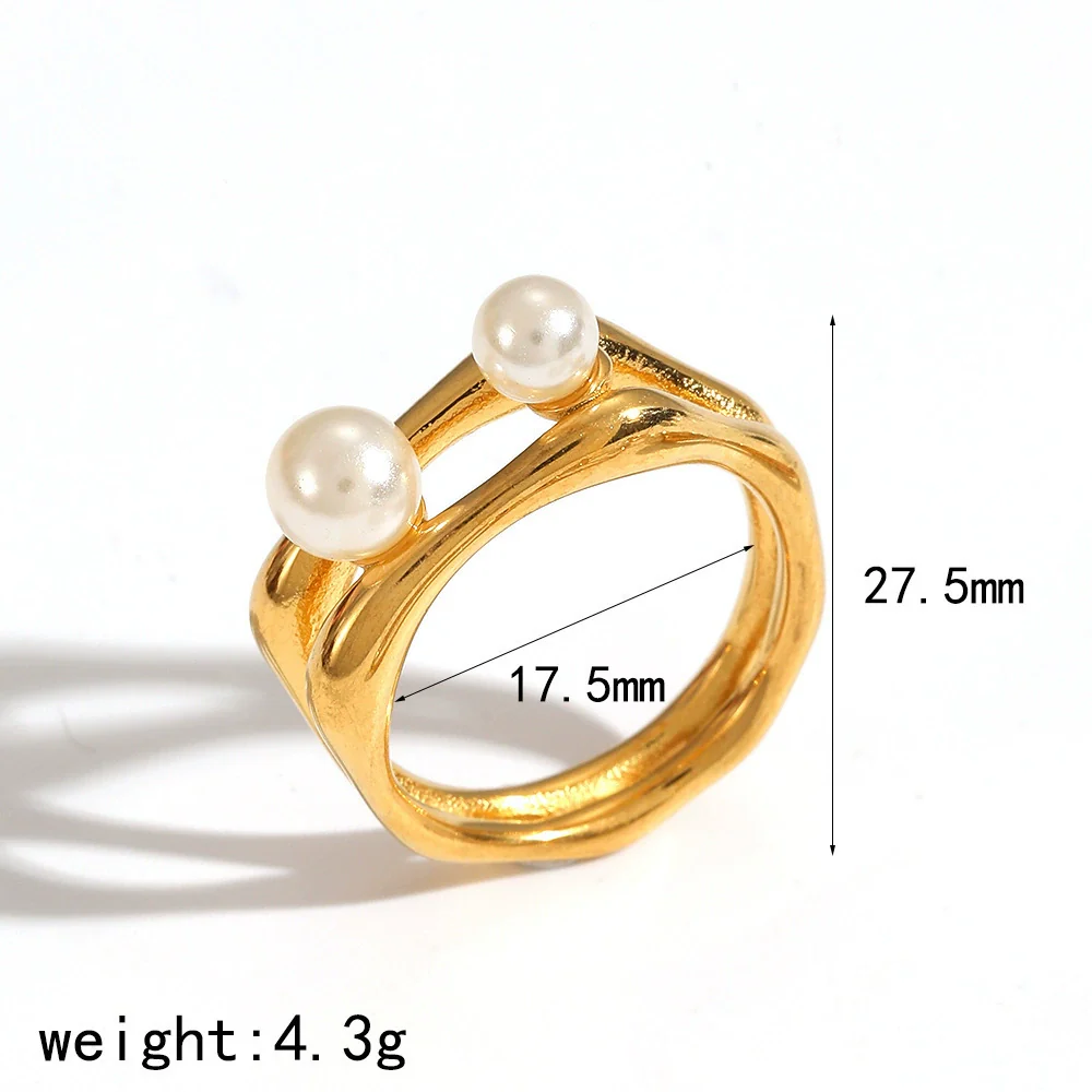 Wholesale Women's Geometric Imitation Pearl Ring 18K Gold Plated Cast Titanium Steel Jewelry With Pvd Furnace Vacuum Real Gold Plating - Image 6