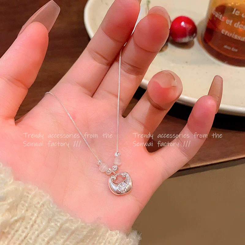 Wholesale Women's Geometric Ingot Opal Pendant Clavicle Chain Necklace Copper Alloy Electroplated - Image 2