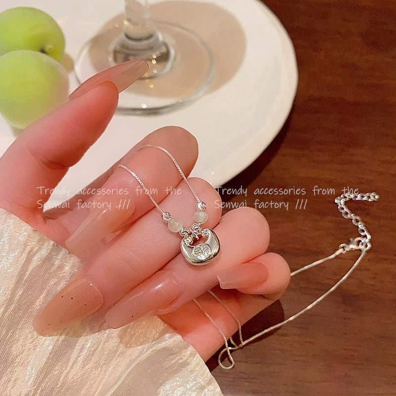 Wholesale Women's Geometric Ingot Opal Pendant Clavicle Chain Necklace Copper Alloy Electroplated - Image 4