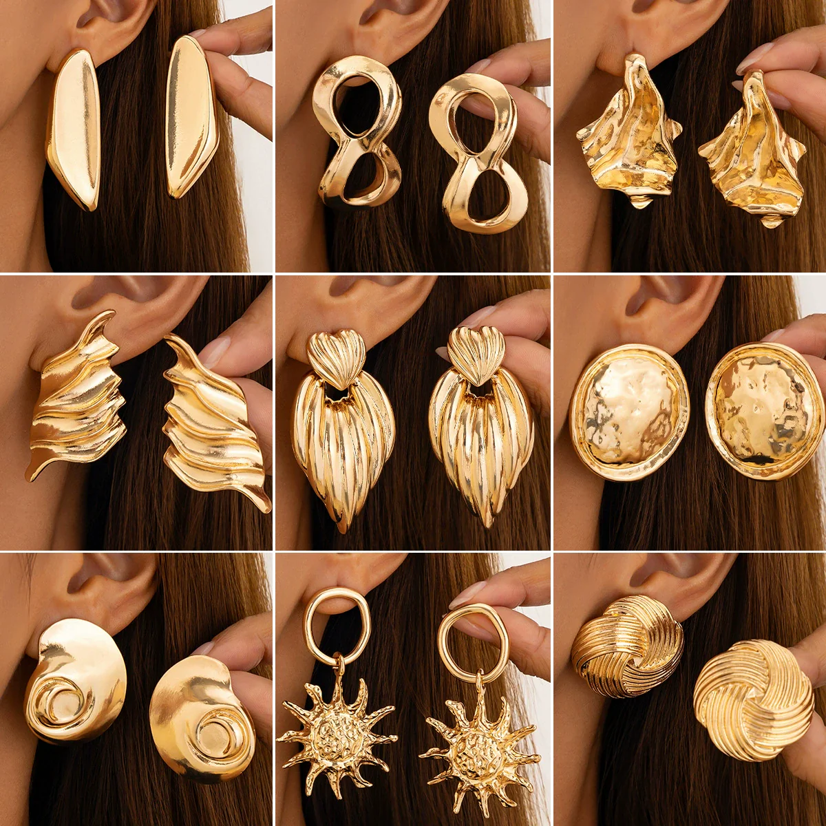Wholesale Women's Geometric Irregular Pleated Zinc Alloy Earrings With Electroplating Treatment - Image 3