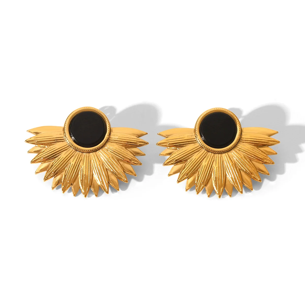Wholesale Women's Geometric Leaf Fanshaped Stainless Steel Electroplated Earrings In Ins Style - Image 5