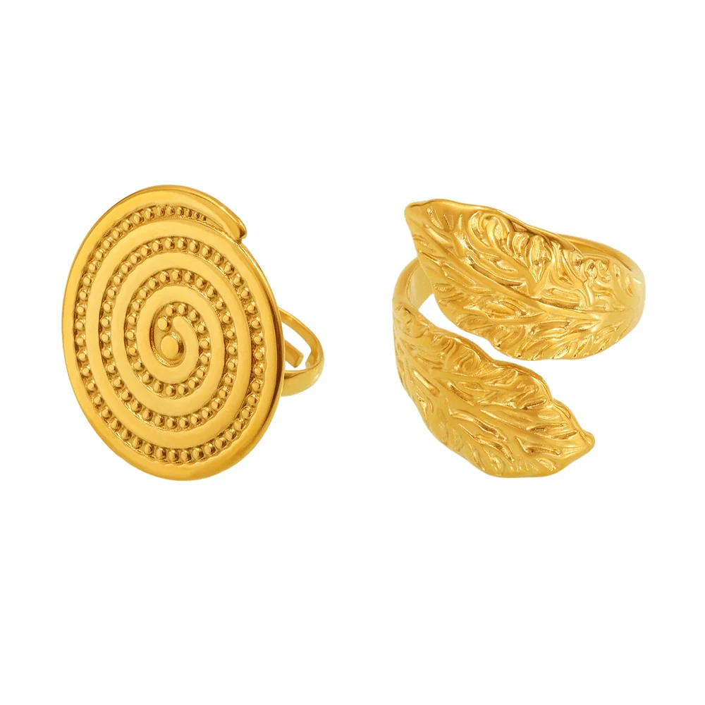 Wholesale Women's Geometric Leaf Open Index Finger Ring Made Of Stainless Steel With 18K Gold Plating - Image 5
