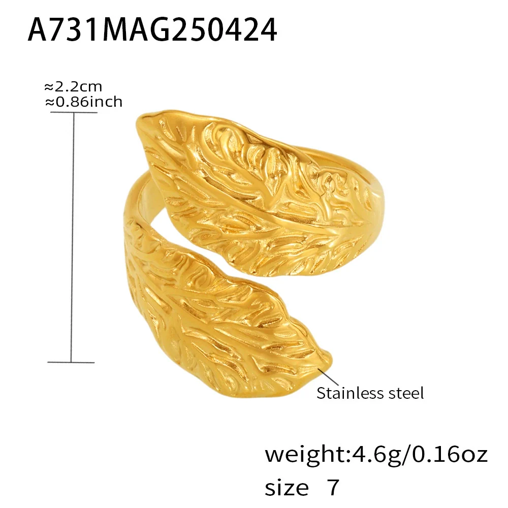 Wholesale Women's Geometric Leaf Open Index Finger Ring Made Of Stainless Steel With 18K Gold Plating - Image 6