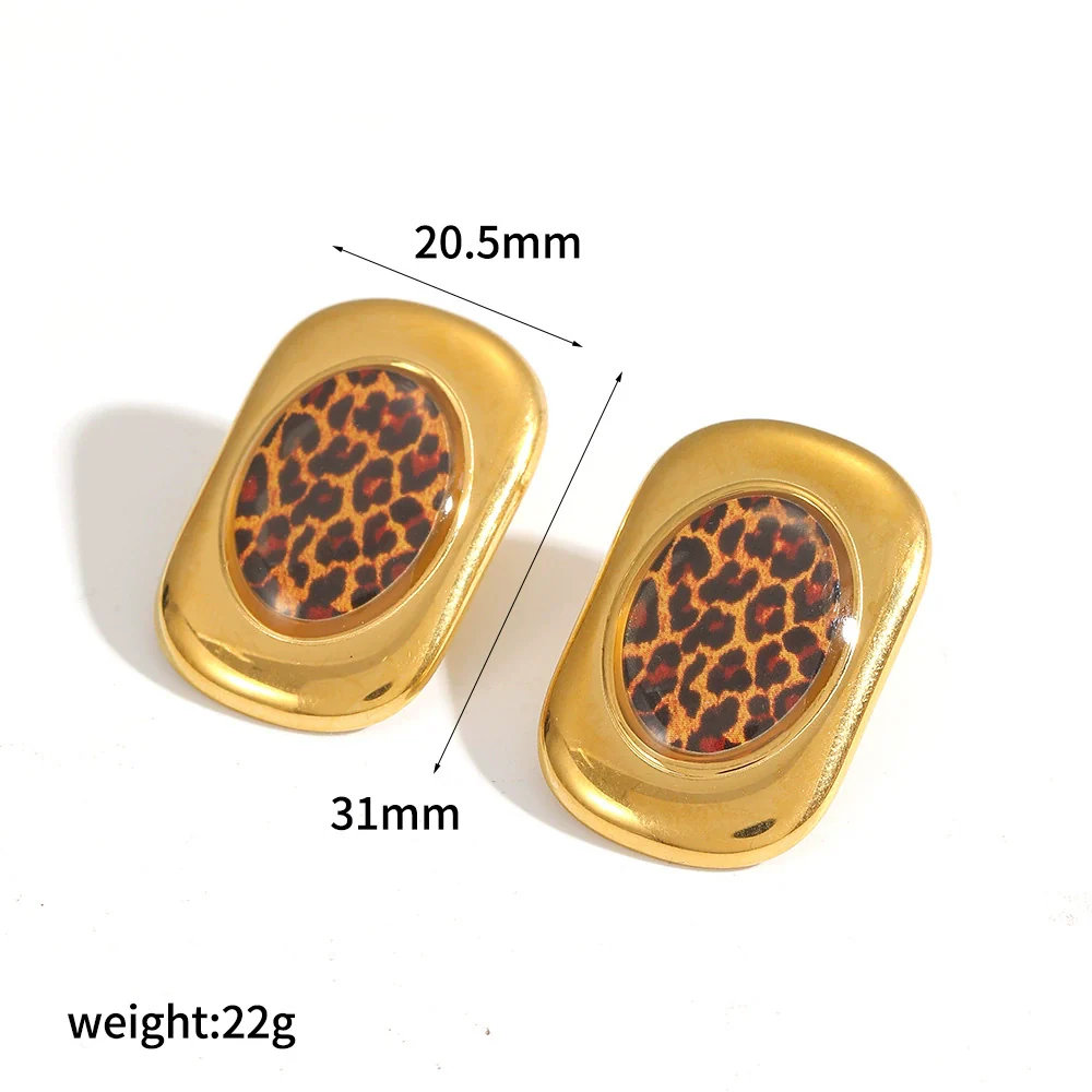 Wholesale Women's Geometric Leopard Print 18K Gold Plated Stainless Steel Jewelry Set Bracelet Earrings Maillard Style - Image 6