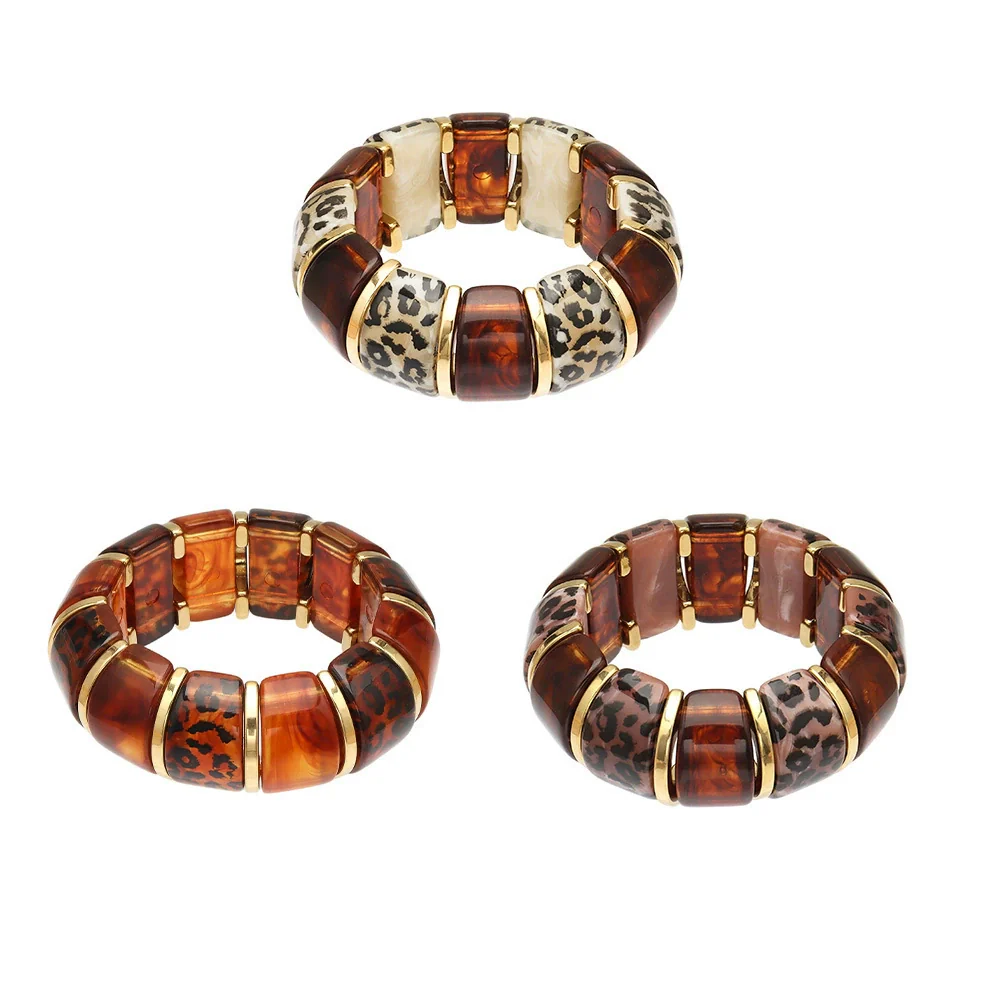 Wholesale Women's Geometric Leopard Print Stainless Steel Resin 18K Gold Plated Bracelet - Image 5