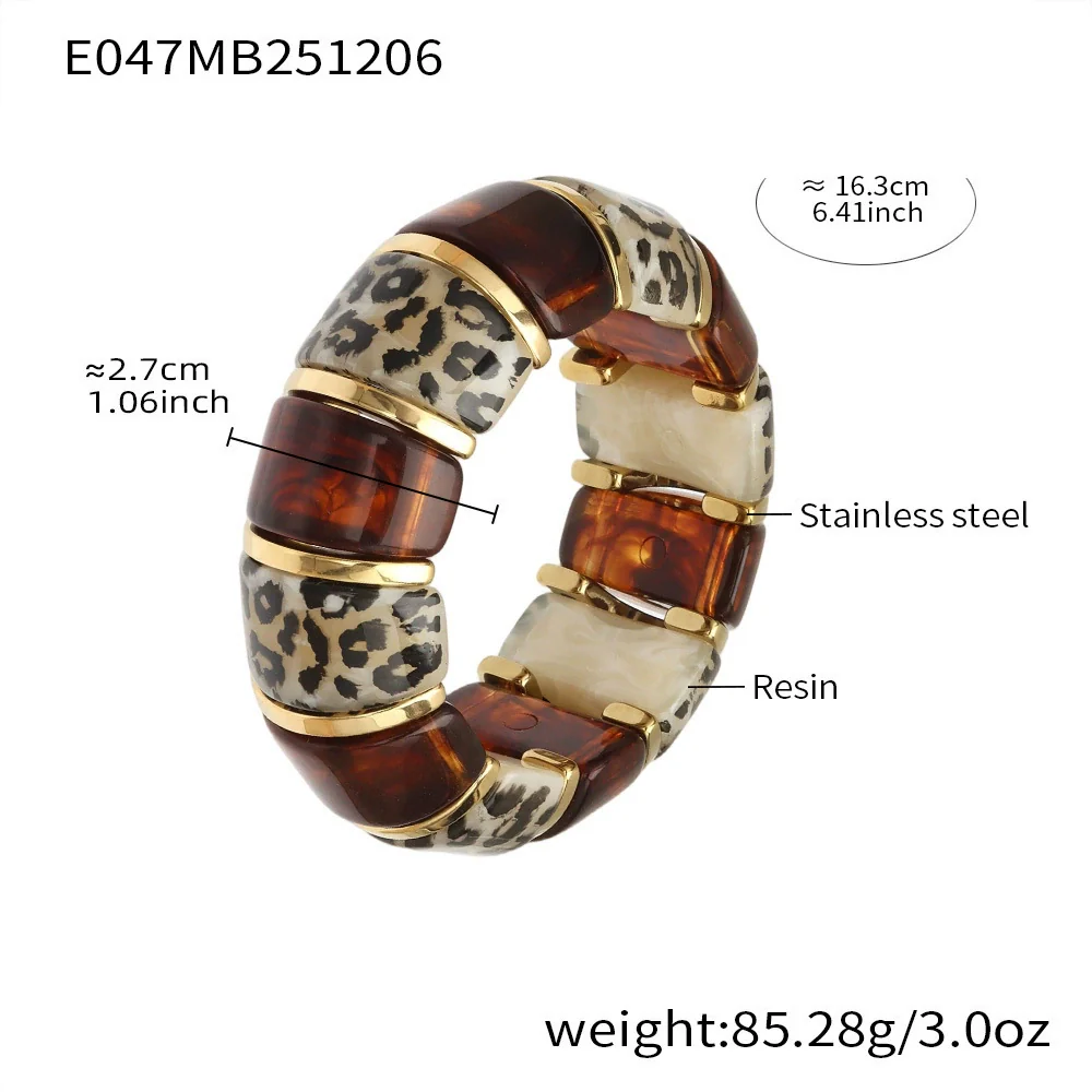 Wholesale Women's Geometric Leopard Print Stainless Steel Resin 18K Gold Plated Bracelet - Image 6