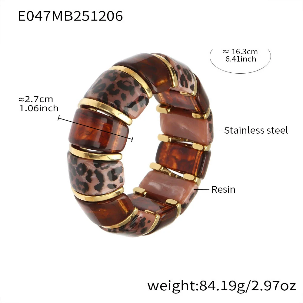 Wholesale Women's Geometric Leopard Print Stainless Steel Resin 18K Gold Plated Bracelet - Image 7