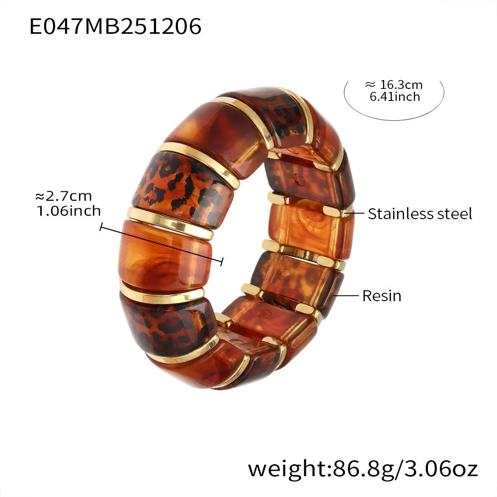 Wholesale Women's Geometric Leopard Print Stainless Steel Resin 18K Gold Plated Bracelet - Image 8