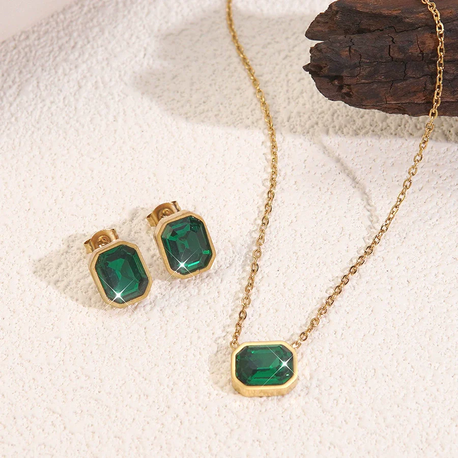 Wholesale Women's Geometric Light Luxury Style Stainless Steel Electroplated Zircon Jewelry Set Necklace Earrings - Image 3