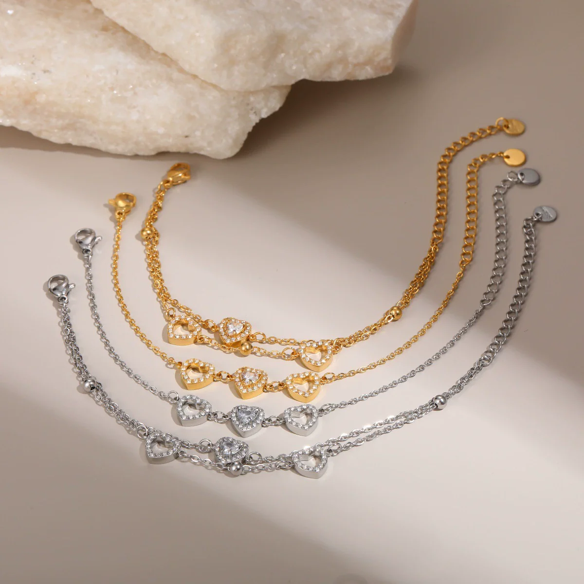 Wholesale Women's Geometric Loveshaped 18K Stainless Steel Diamondencrusted Electroplated Bracelet - Image 2