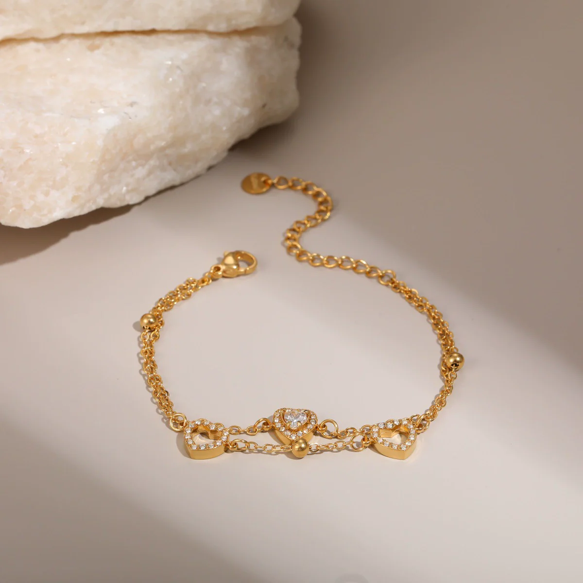 Wholesale Women's Geometric Loveshaped 18K Stainless Steel Diamondencrusted Electroplated Bracelet - Image 3