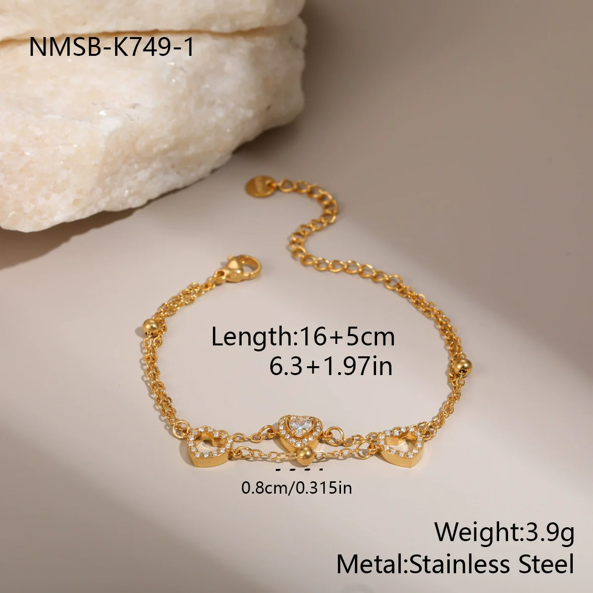 Wholesale Women's Geometric Loveshaped 18K Stainless Steel Diamondencrusted Electroplated Bracelet - Image 6