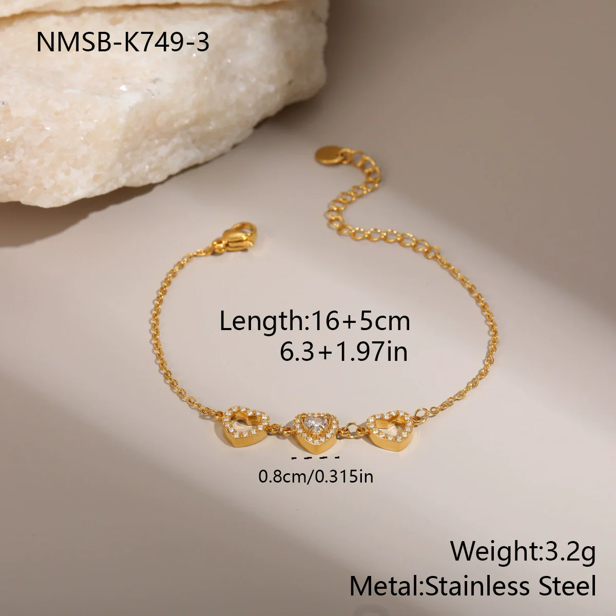 Wholesale Women's Geometric Loveshaped 18K Stainless Steel Diamondencrusted Electroplated Bracelet - Image 8