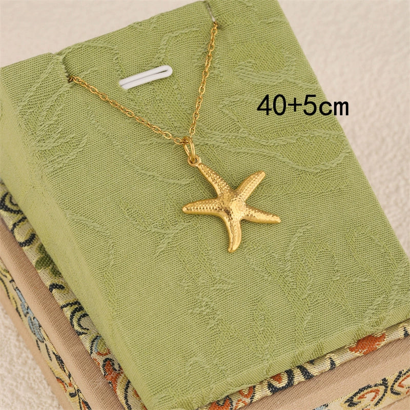 Wholesale Women's Geometric Minimalist Fivepointed Starfish Pendant Necklace Stainless Steel With 18K Gold Electroplating Cross Chain - Image 3