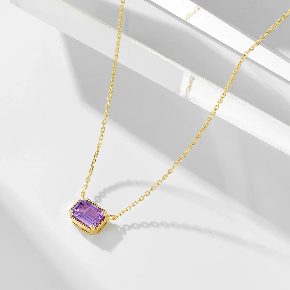 Wholesale Women's Geometric Natural Amethyst Set With Gemstones S925 Sterling Silver Cross Chain Collarbone Necklace - Image 2