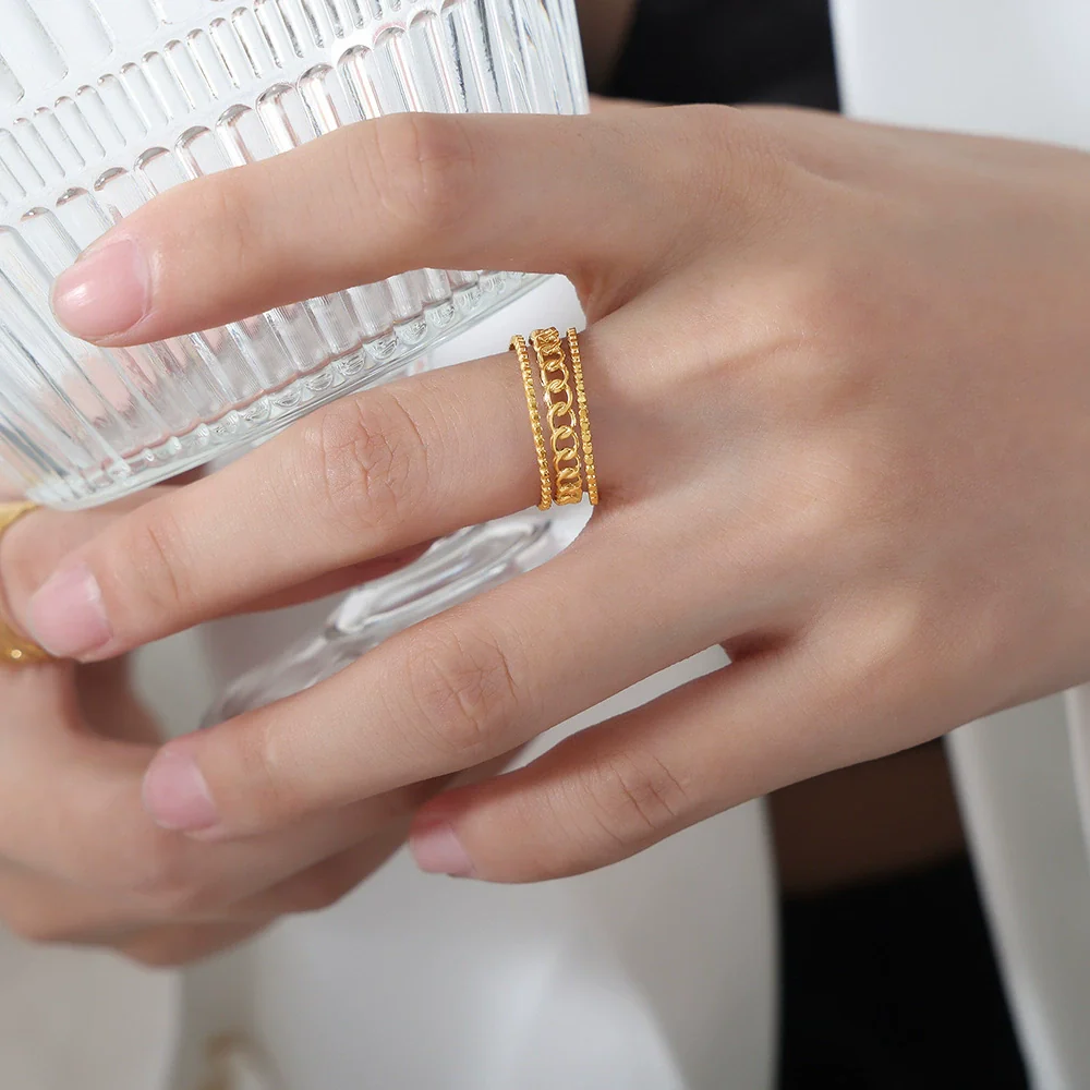 Wholesale Women's Geometric Niche Style Electroplated Titanium Steel Ring Jewelry - Image 6