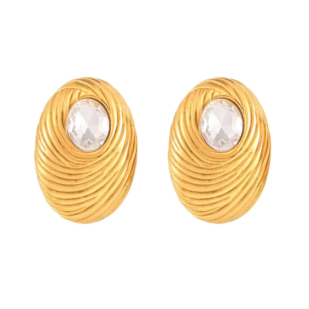 Wholesale Women's Geometric Oval White Glass Stone Earring With Titanium Steel And Pvd Vacuum Gold Plating - Image 5