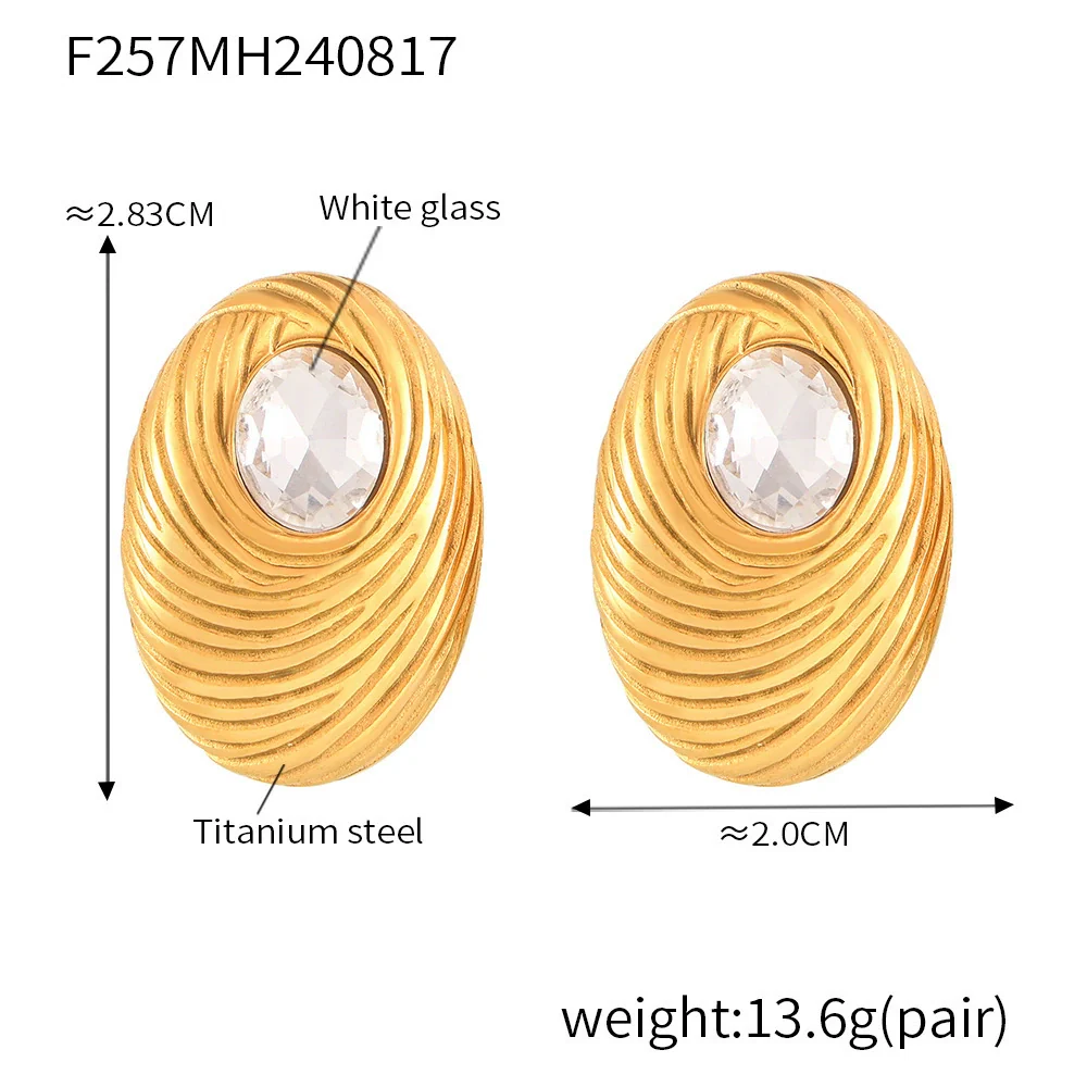 Wholesale Women's Geometric Oval White Glass Stone Earring With Titanium Steel And Pvd Vacuum Gold Plating - Image 6