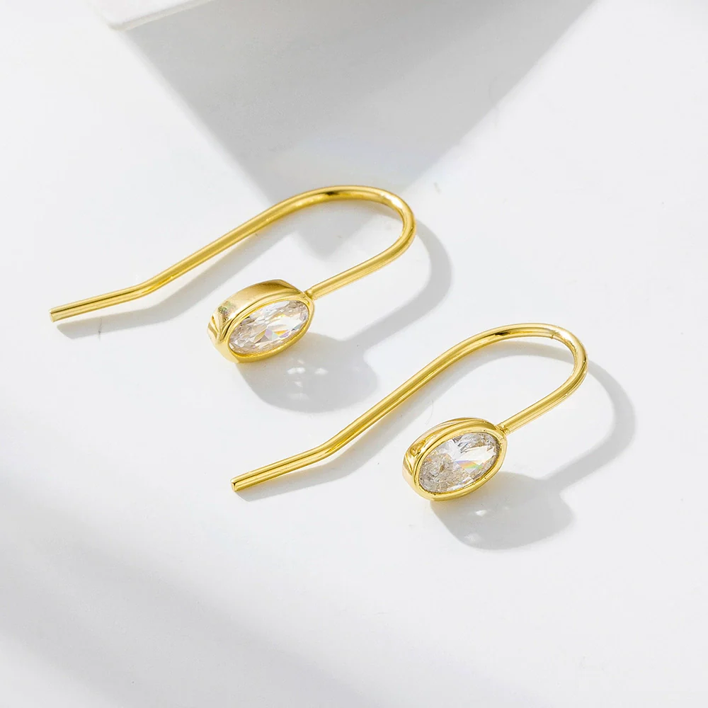 Wholesale Women's Geometric Oval Zircon S925 Sterling Silver Ear Hook Earrings