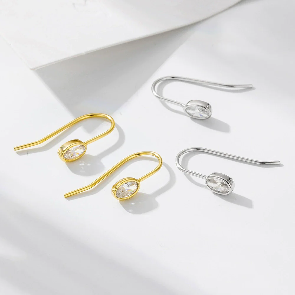 Wholesale Women's Geometric Oval Zircon S925 Sterling Silver Ear Hook Earrings - Image 2