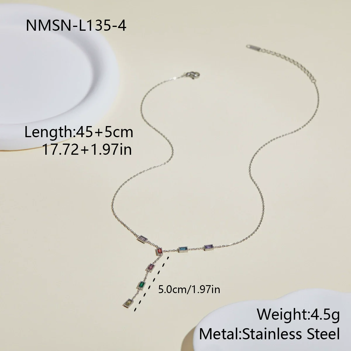 Wholesale Women's Geometric Pattern Electroplated 18K Stainless Steel Flower Inlaid With Colorful Zircon Necklace With Yshaped Chain - Image 8