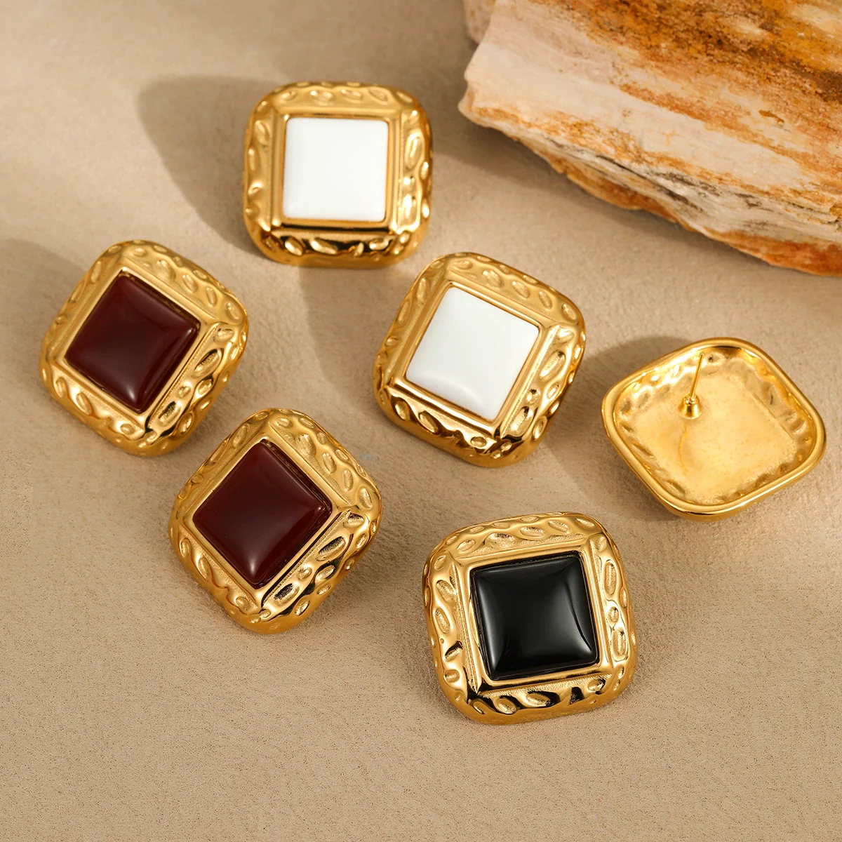Wholesale Women's Geometric Pattern Electroplated Stainless Steel Earrings Retro Mid Century Style - Image 2