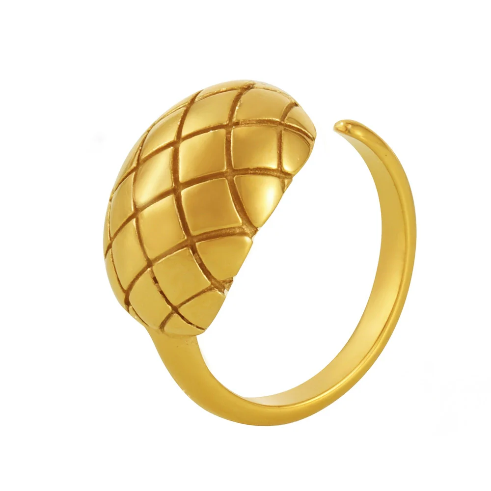 Wholesale Women's Geometric Pattern Open Stainless Steel Ring 18K Gold Plated - Image 4