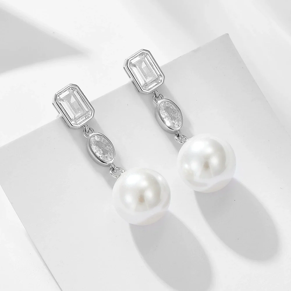 Wholesale Women's Geometric Pearl Inlaid S925 Sterling Silver Earrings - Image 2