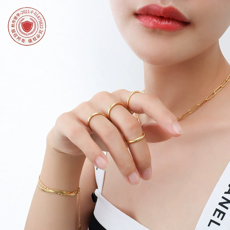 Wholesale Women's Geometric Plain Titanium Steel Electroplated Rose Gold Tail Ring - Image 2