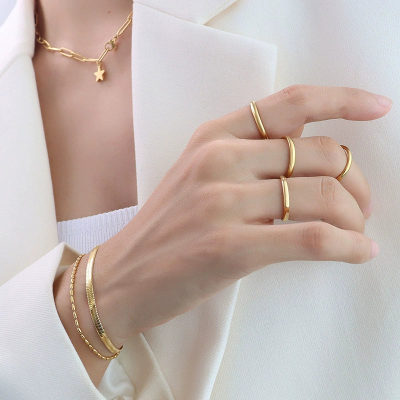 Wholesale Women's Geometric Plain Titanium Steel Electroplated Rose Gold Tail Ring - Image 3