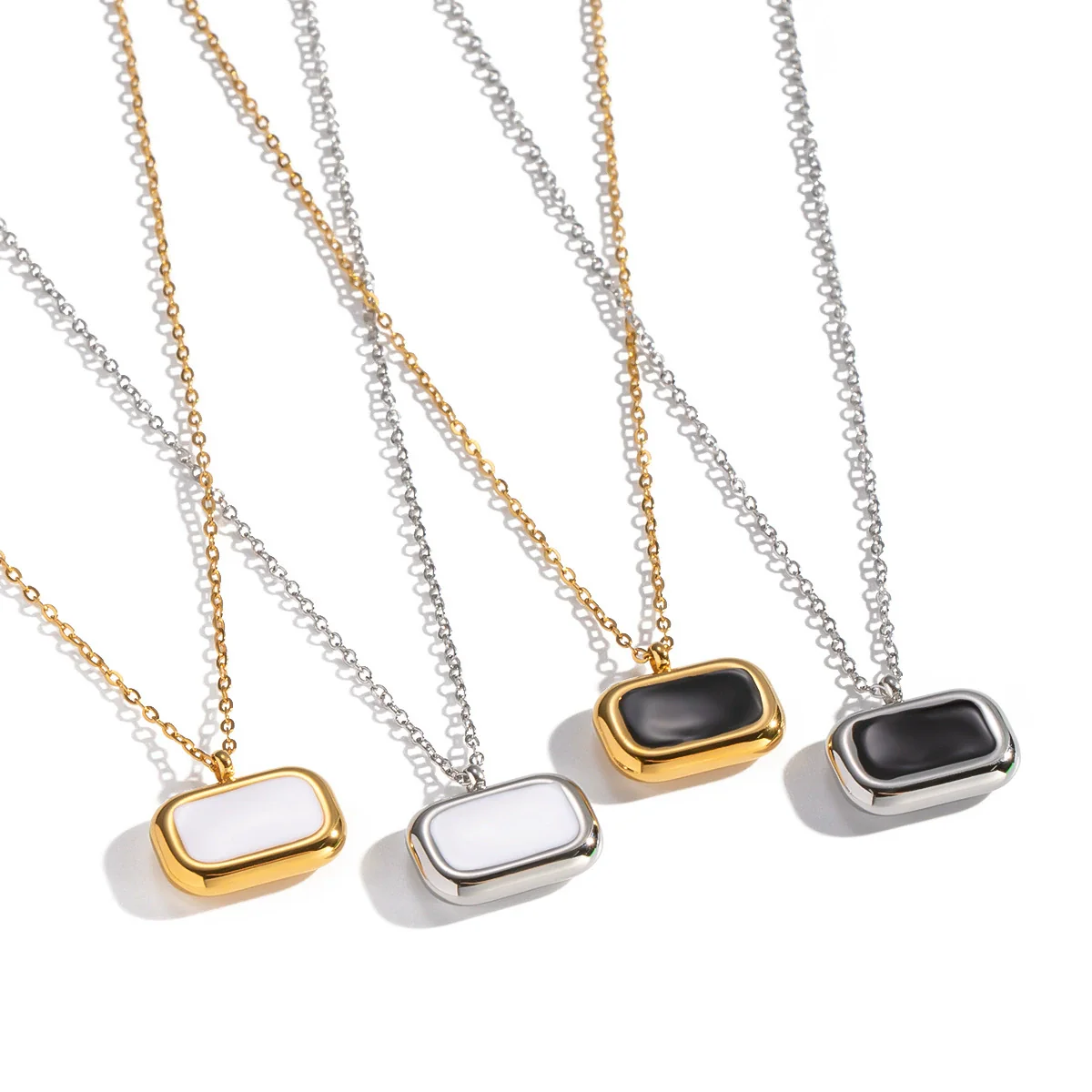 Wholesale Women's Geometric Rectangular Oil Drop Sweater Chain Necklace 18K Real Gold Plated Stainless Steel Jewelry Light Luxury Style - Image 5