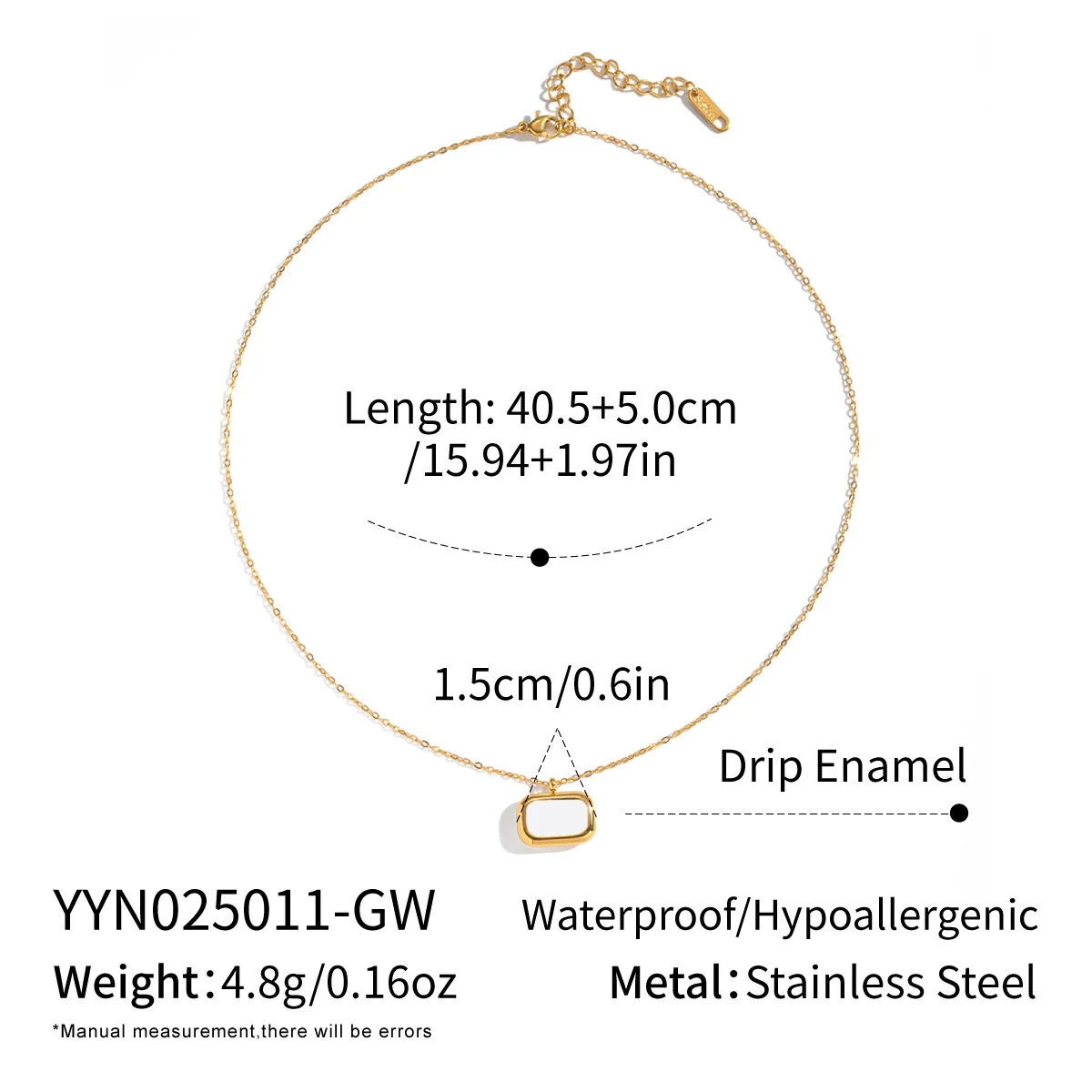Wholesale Women's Geometric Rectangular Oil Drop Sweater Chain Necklace 18K Real Gold Plated Stainless Steel Jewelry Light Luxury Style - Image 9