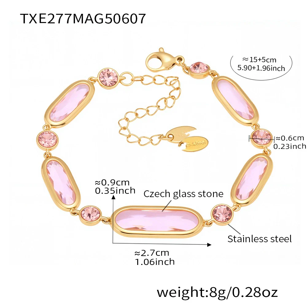 Wholesale Women's Geometric Rectangular Round Faceted Stainless Steel And Glass Stone Electroplated Bracelet With Midcentury And Ancient Style - Image 10
